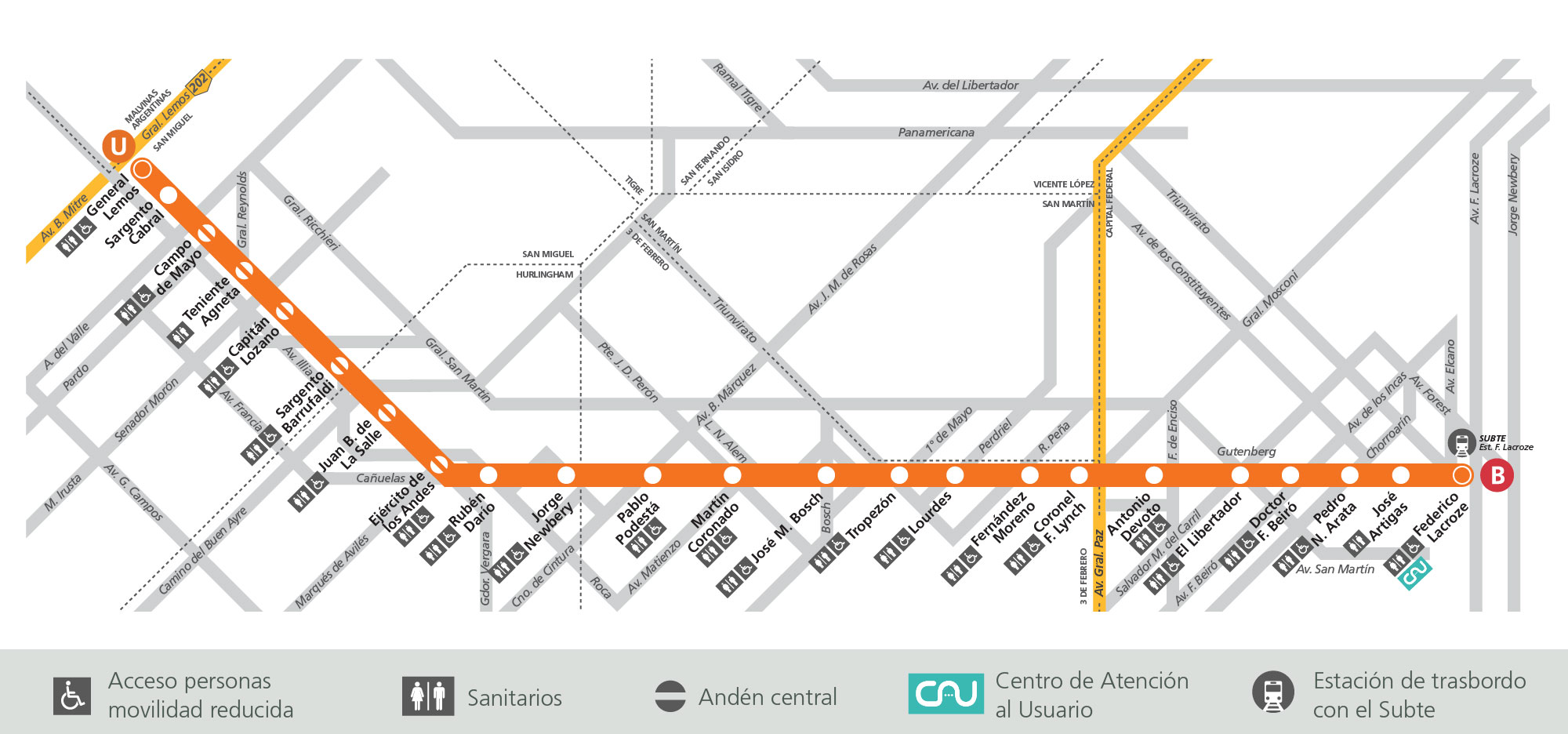 Mapa del recorrido completo del Tren Urquiza
